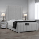 Silver plush panel bed frame high headboard