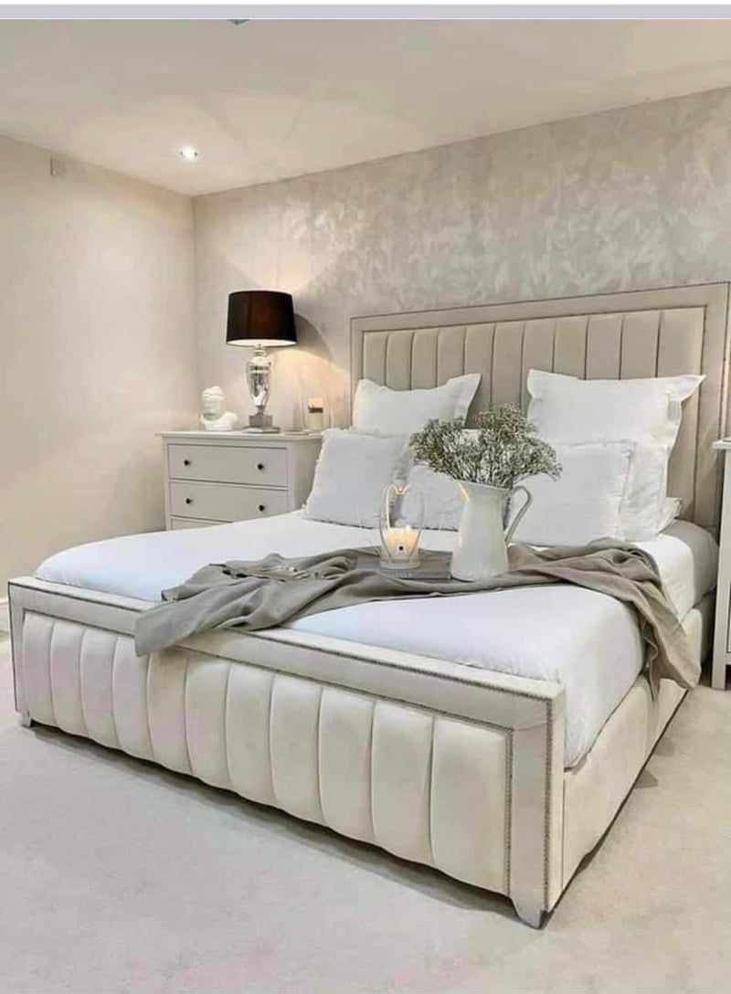 florence bed frame with border velvet cream