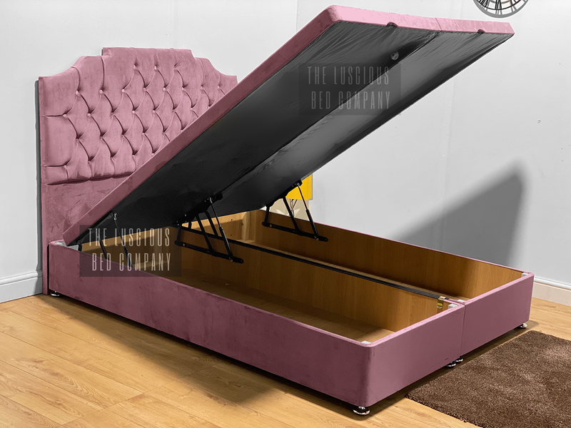 baby pink plush velvet Divan Ottoman storage gas lift up bed frame base