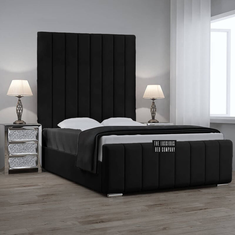 Black Plush plush panel bed frame high headboard