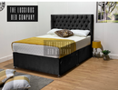 Black Plush Chesterfield Divan Bed Set with drawers storage winged 4ft6 5ft double king
