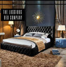 Black plush velvet Emperor Chesterfield upholstered bed frame wingback luxury design