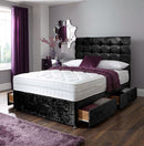 Black crushed cube divan bed set with two drawers and headboard