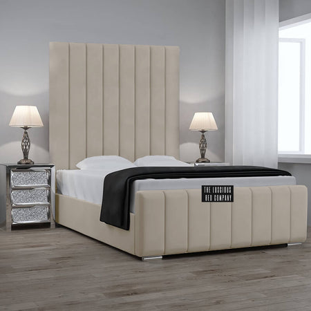 Cream plush panel bed frame high headboard