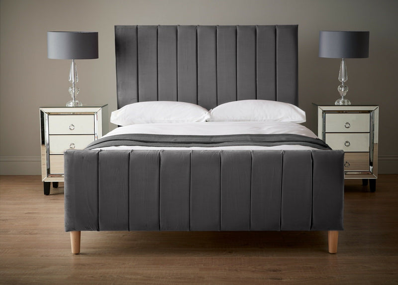 grey plush panel bed frame