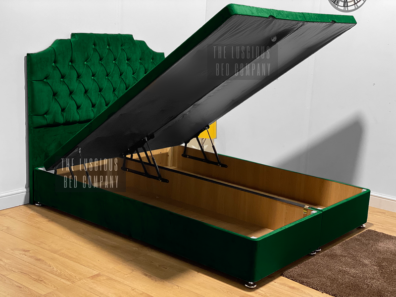 Emerald green plush velvet Divan Ottoman storage gas lift up bed frame base