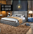 Grey plush velvet Emperor Chesterfield upholstered bed frame wingback luxury design