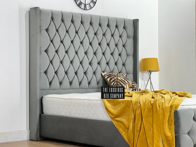 chesterfield wingback bed frame grey plush