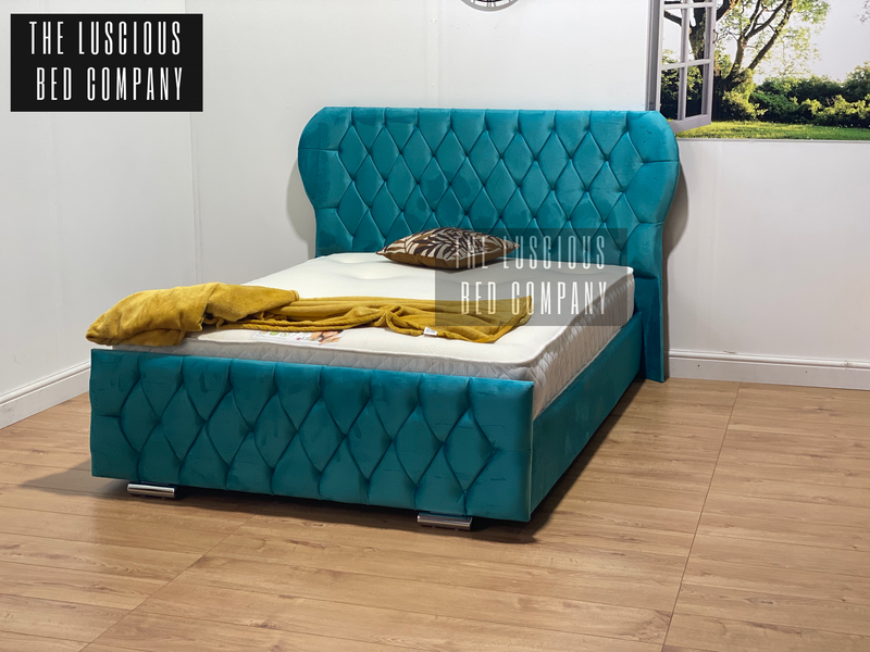 Oxford Wingback in Teal Plush Bed Frame