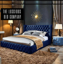 Royal blue plush velvet Emperor Chesterfield upholstered bed frame wingback luxury design