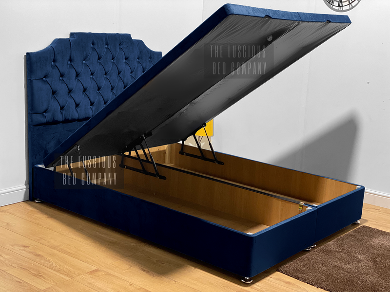 blue plush velvet ottoman gas lift up storage bed