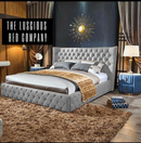 Silver plush velvet Emperor Chesterfield upholstered bed frame wingback luxury design