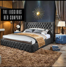 Slate steel plush velvet Emperor Chesterfield upholstered bed frame wingback luxury design