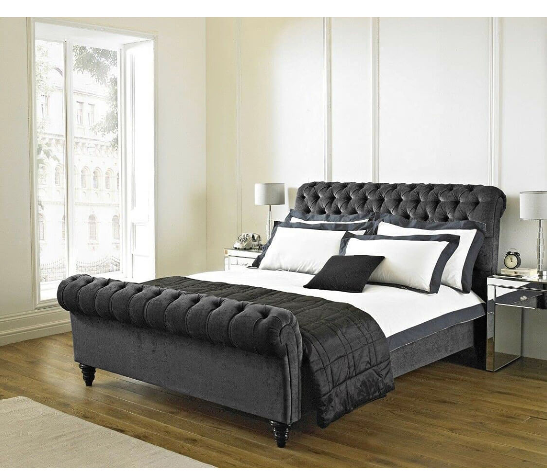 Sophia Scroll Chesterfield Sleigh Bed Frame