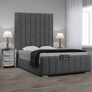 Steel plush panel bed frame high headboard