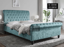 Teal Crushed Velvet Sleigh Bed Frame with Classic Wooden Feet Luxury Design for the bedroom