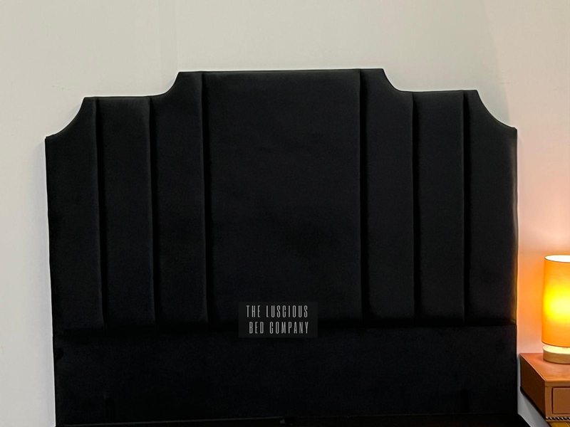 Black plush ottoman storage panel gas lift bed base