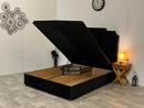 Black plush ottoman storage panel gas lift bed base